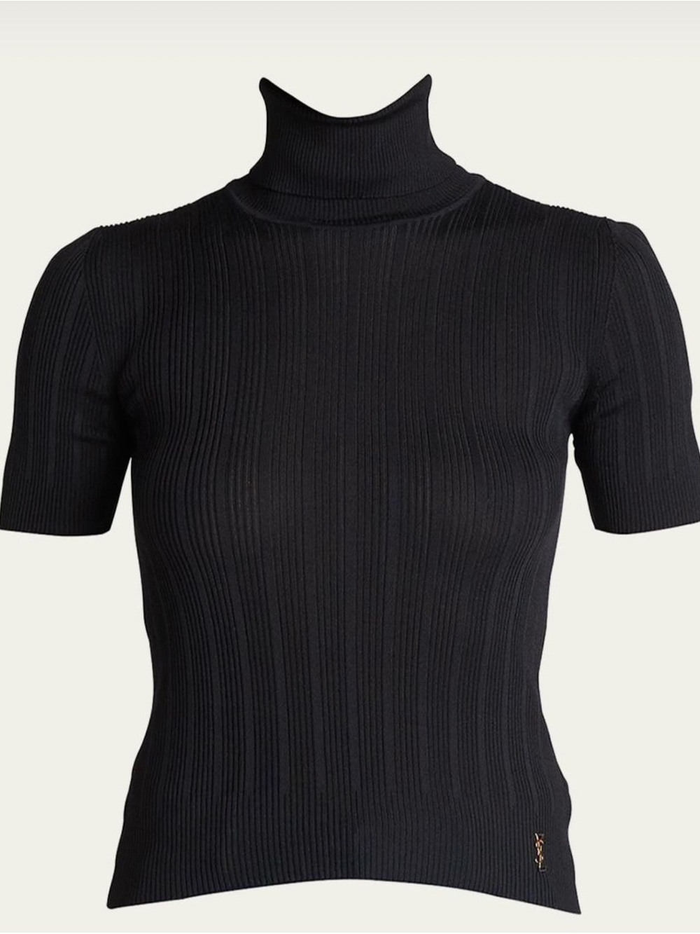 Saint Laurent logo Black Ribbed Short-Sleeve Turtleneck Top